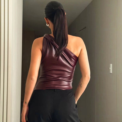 Women's Leather Jacket Tank Tops Backless Streetwear Solid Color