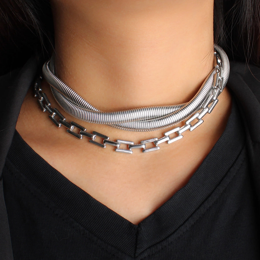 Jewelry Elegant Solid Color 304 Stainless Steel 18K Gold Plated Plating Layered Necklaces