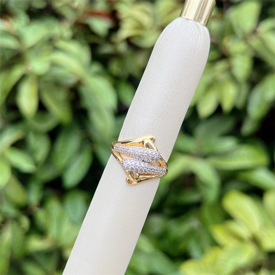 Copper 18K Gold Plated Geometric Zircon Open Rings