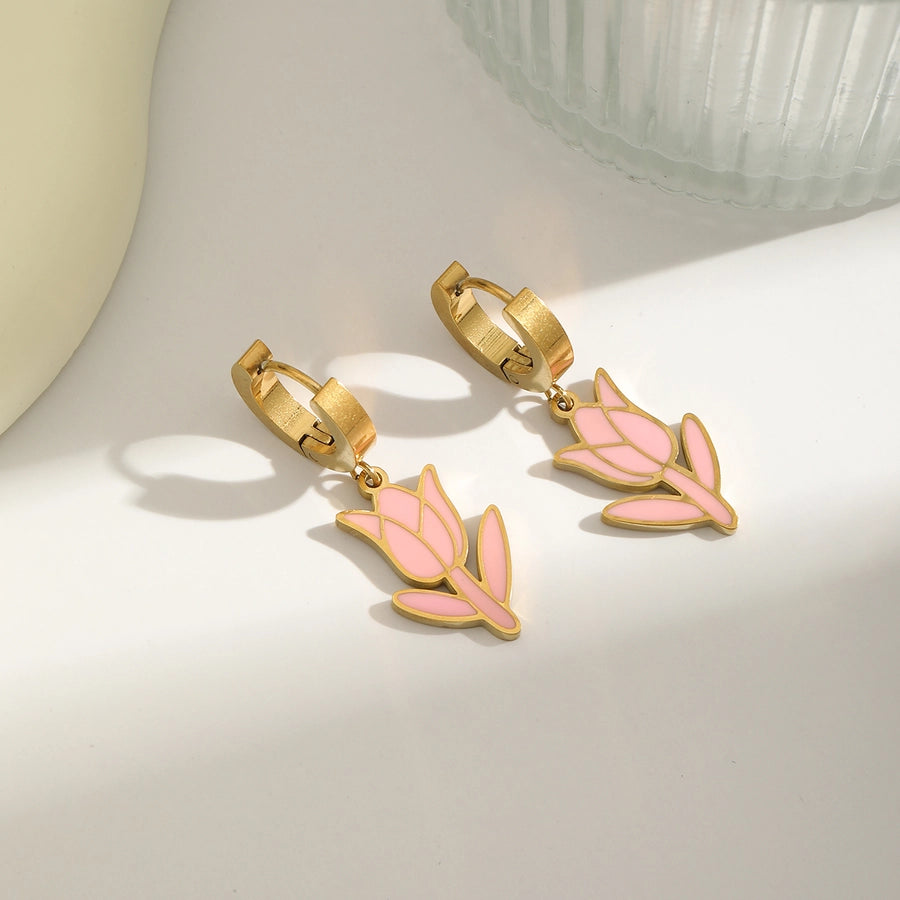 Jewelry Sweet Simple Style Flower Butterfly 304 Stainless Steel Imitation Pearl 18K Gold Plated Enamel Jewelry Set