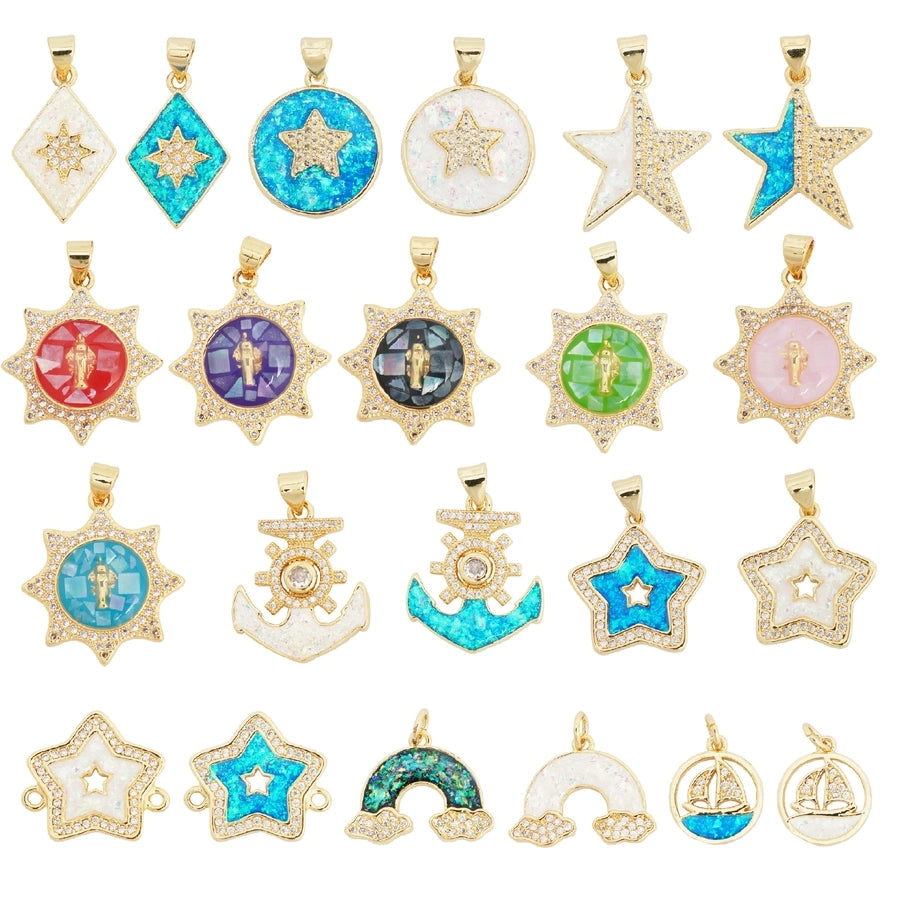 1 Piece Copper Zircon Geometric Star Pendant