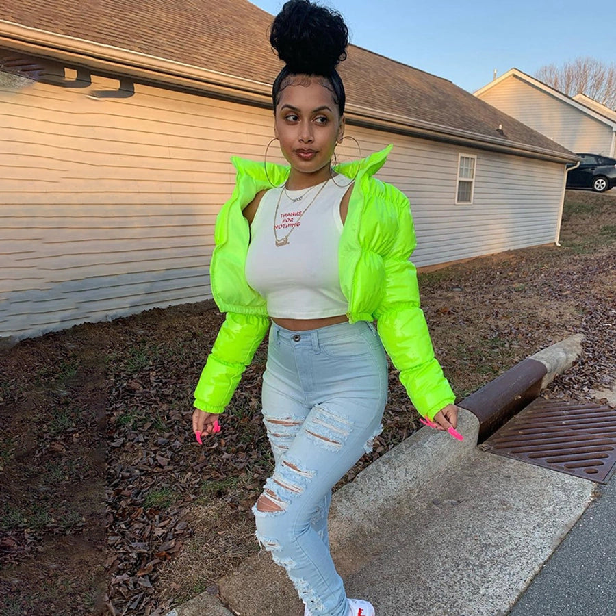 Women's Streetwear Solid Color Zipper Coat cotton clothes