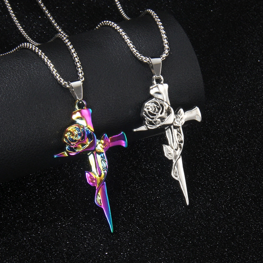 Hip-Hop Cross Rose Alloy Unisex Pendant Necklace