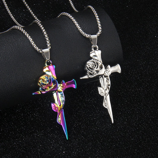 Hip-Hop Cross Rose Alloy Unisex Pendant Necklace