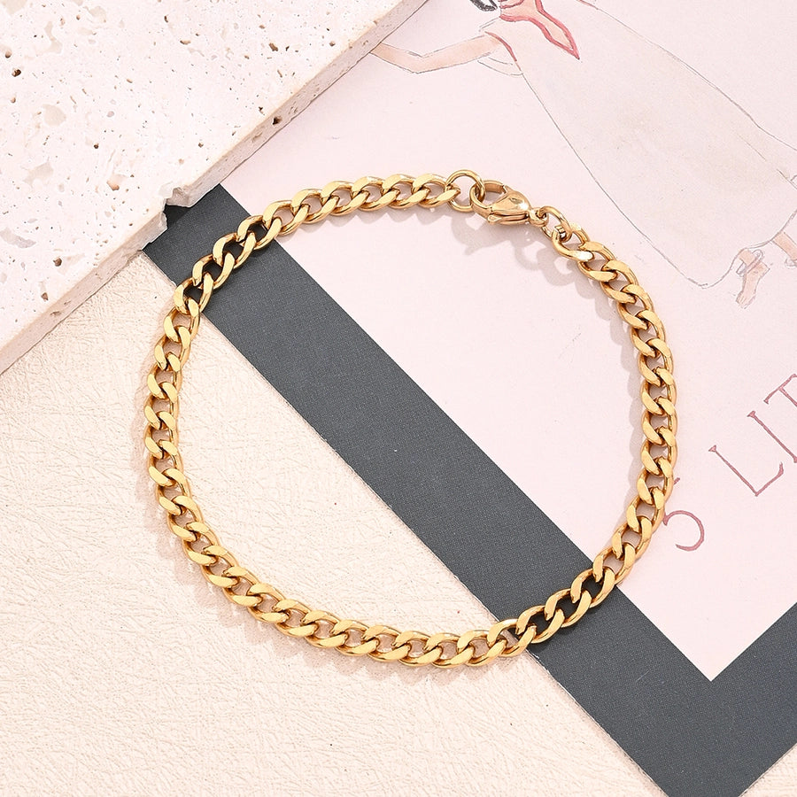 5 Strands/Package 304 Stainless Steel 18K Gold Plated Cuban Link Chain Curb Chain cable chain Polished Length: 210mm Length:230+50mm Length: 250mm Jewelry Accessories