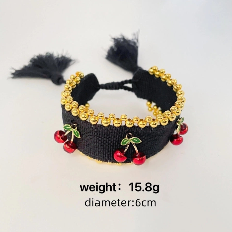 Modern Style Sweet Classic Style Cherry 18K Gold Plated Alloy Polyester Copper Woven Chain String Bracelets