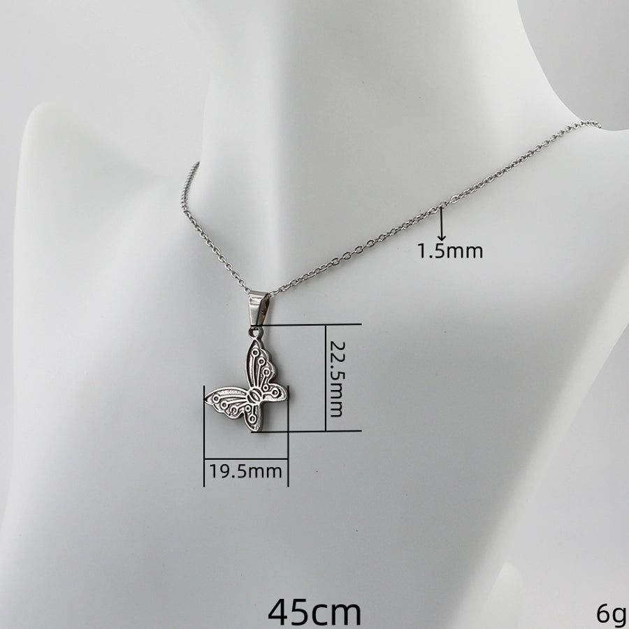 Jewelry Vintage Style Portrait Anchor Butterfly 304 Stainless Steel Indentation Handmade Pendant Necklace
