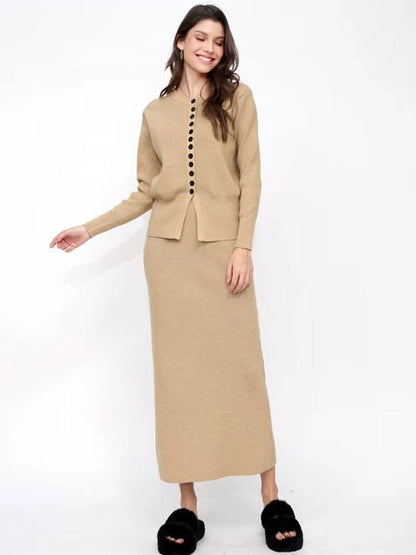 Autumn and Winter Classic Style Cardigan Skirt Long Skirt Two-Piece Set Knitted Sweater Skirt Gentle Wear a Set