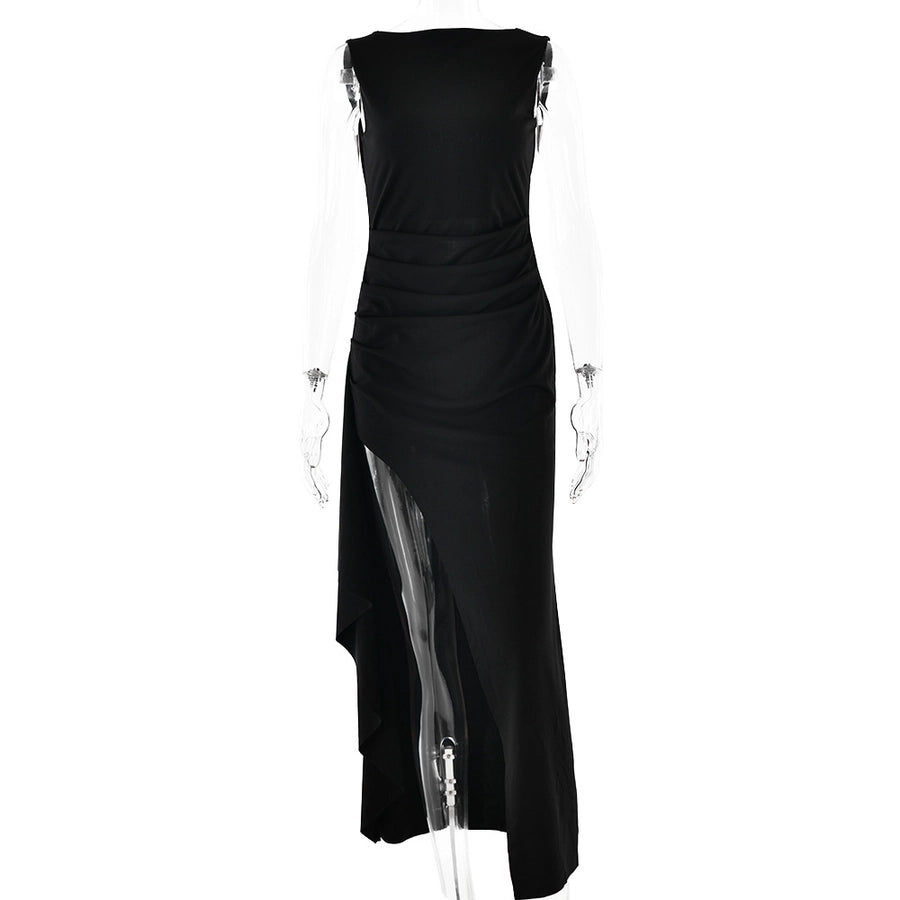 Women's Slit Dress Elegant Sexy Round Neck Backless Sleeveless Solid Color Maxi Long Dress Holiday Cocktail Party