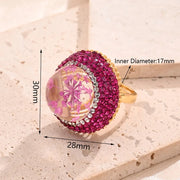round Glass & Purple Floral Ring (Gold)