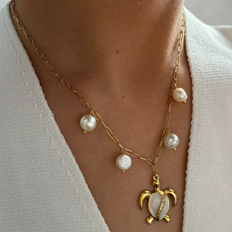 Jewelry Vintage Style Beach Tortoise 316L Stainless Steel  18K Gold Plated Pendant Necklace
