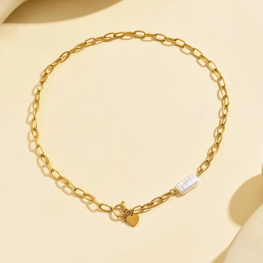 Jewelry IG Style Simple Style Heart Shape 304 Stainless Steel 14K Gold Plated Toggle Polishing Pearl Necklace