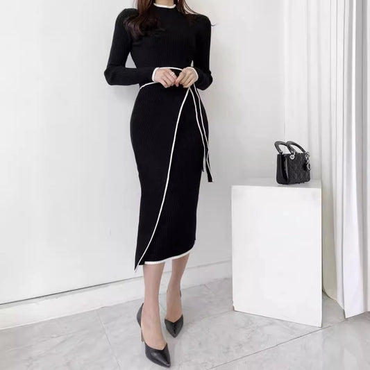 Women's Sheath Dress Vacation Simple Style Round Neck Long Sleeve Contrast Collar Maxi Long Dress Holiday