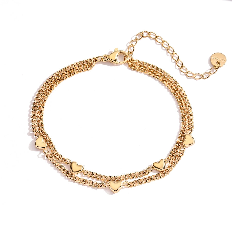 Simple Style Heart Shape 304 Stainless Steel O-shaped chain Bracelets In Bulk Stainless Steel Bracelets