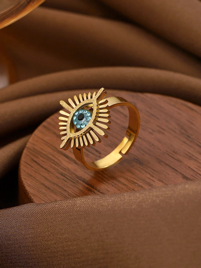 Jewelry Classical Exaggerated Simple Style Devil's Eye Oval Watermelon 316L Stainless Steel  Resin Adjustable Ring