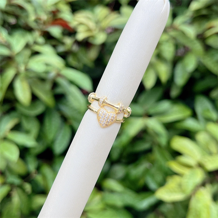 Copper 18K Gold Plated Heart Shape Crown Zircon Open Rings