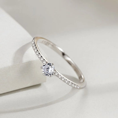 s925 Sterling Silver Ring Women's Korean Jewelry Simple Single Diamond Micro-inlaid Ring Small Fresh Closed Ring Live Explosions