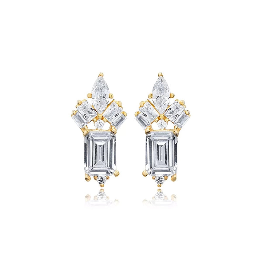 1 Pair Casual Elegant Geometric Copper Zircon Drop Earrings Ear Studs