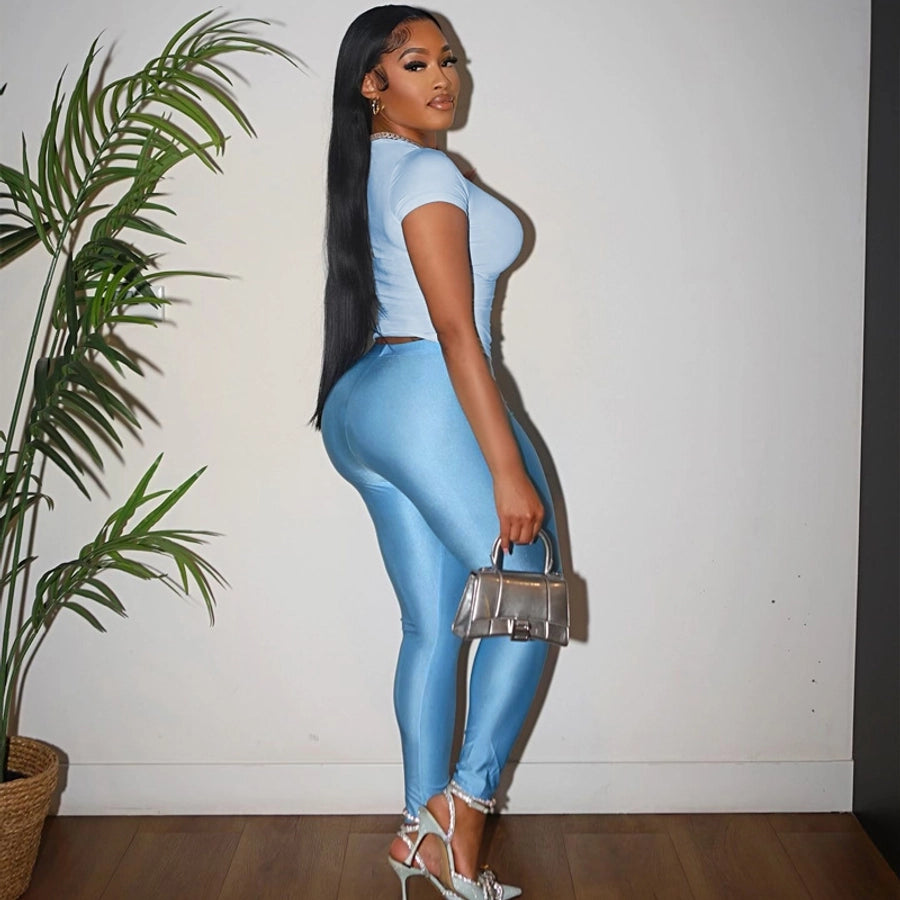 Daily Women's Streetwear Solid Color Spandex Polyester Pants Sets Pants Sets