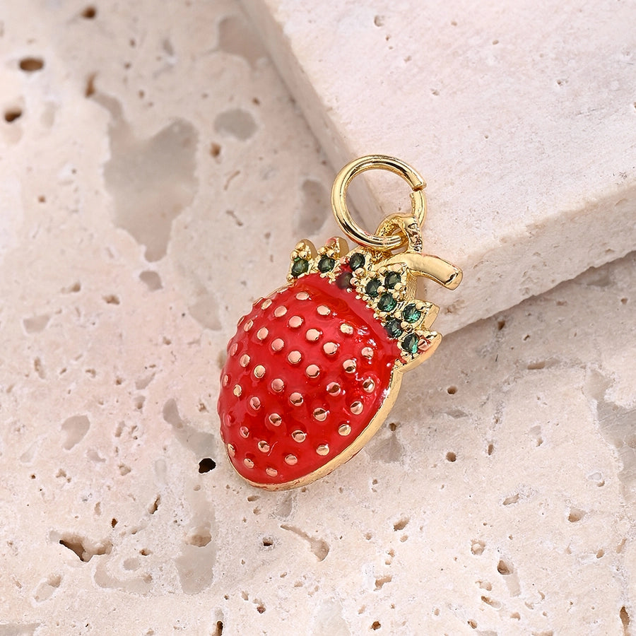 1 Pc/Package 11x8mm 12x7mm 14x7.5mm Hole 3~3.9mm Copper Zircon 18K Gold Plated Strawberry Polished Pendant Jewelry Accessories