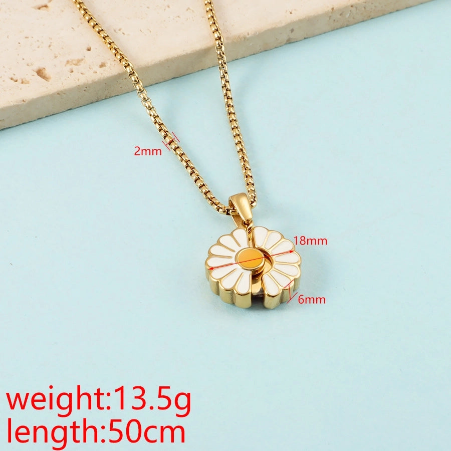 Jewelry Elegant Pastoral Daisy 304 Stainless Steel Plating Pendant Necklace