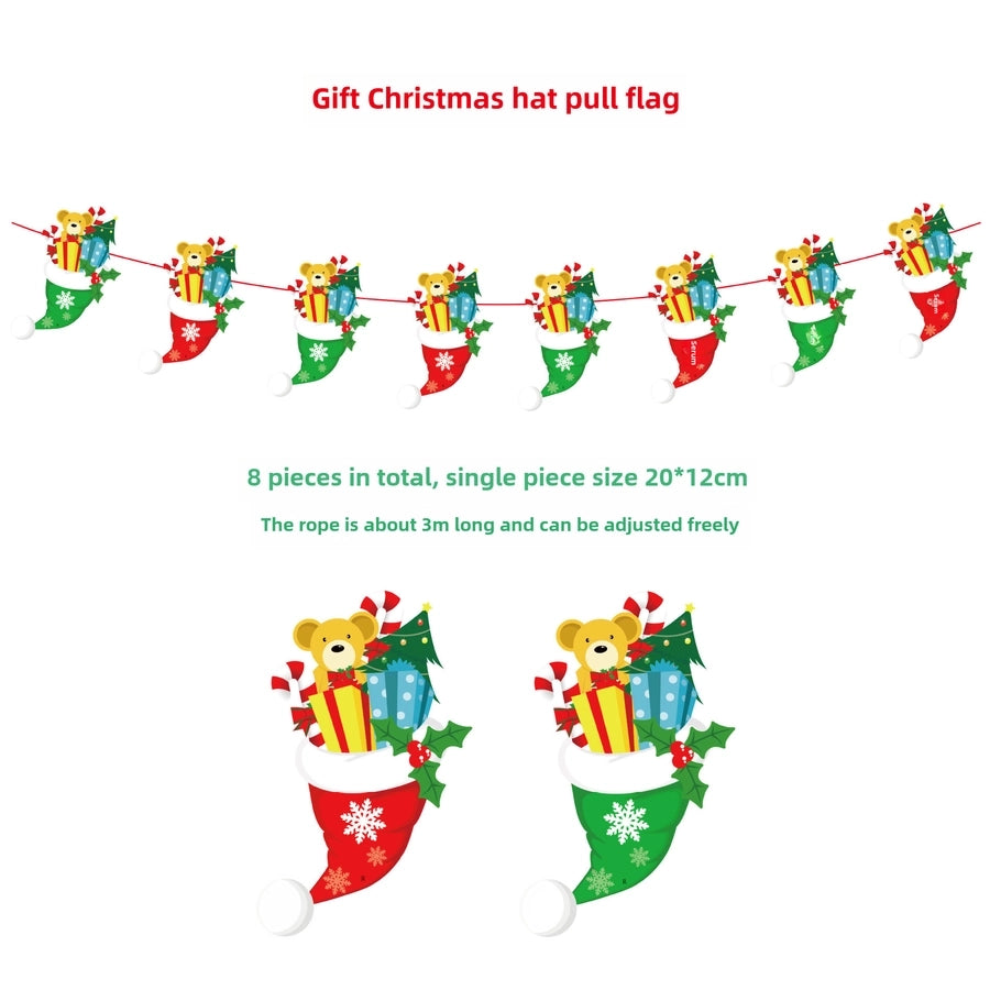 Christmas Paper Flag Christmas Window Hotel Scene Decoration Flag  Santa Claus Flag