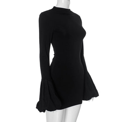 Women's Hip skirt Streetwear Round Neck Popover Long Sleeve Solid Color Above Knee Holiday Travel