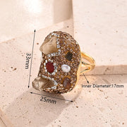 Double Citrine Inlaid Double Pearl & Gravel Ring (Gold)