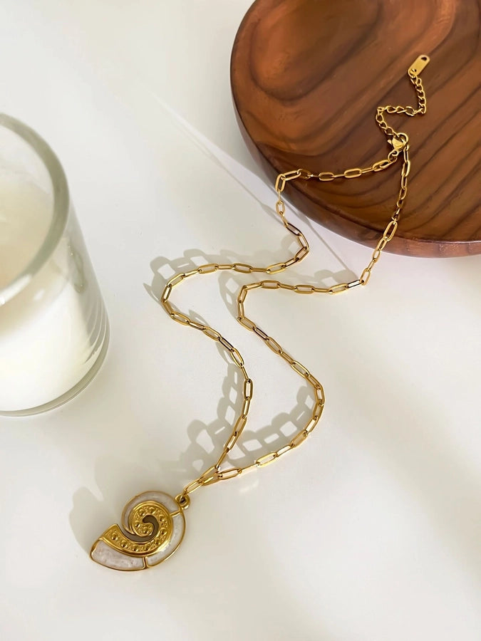 Jewelry Marine Style Beach Starfish Conch 316L Stainless Steel  18K Gold Plated Pendant Necklace