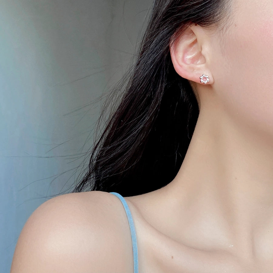 1 Pair 925 Sterling Silver 925 Sterling Silver Earrings Solid Color Ear Studs