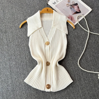 Women's Sweater Sleeveless Sweaters & Cardigans Knitted Elegant Stripe