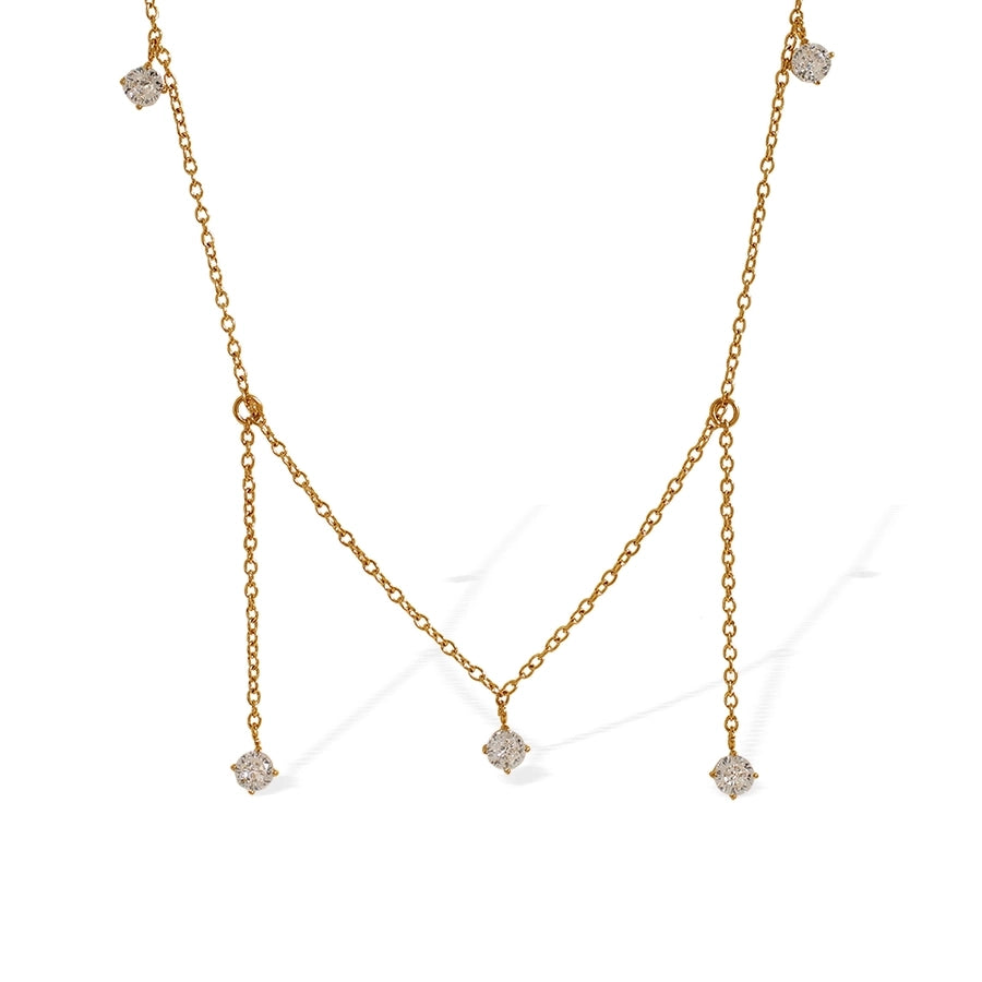 Jewelry IG Style Elegant Round 304 Stainless Steel Zircon 18K Gold Plated Polishing Plating Inlay Pendant Necklace