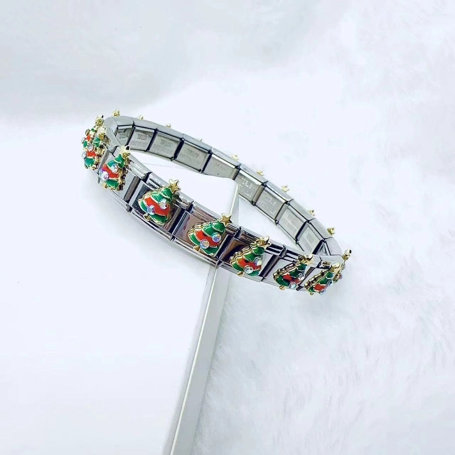 Simple Style Christmas Hat Santa Claus Christmas Socks 304 Stainless Steel Zircon Bracelets In Bulk Stainless Steel Bracelets