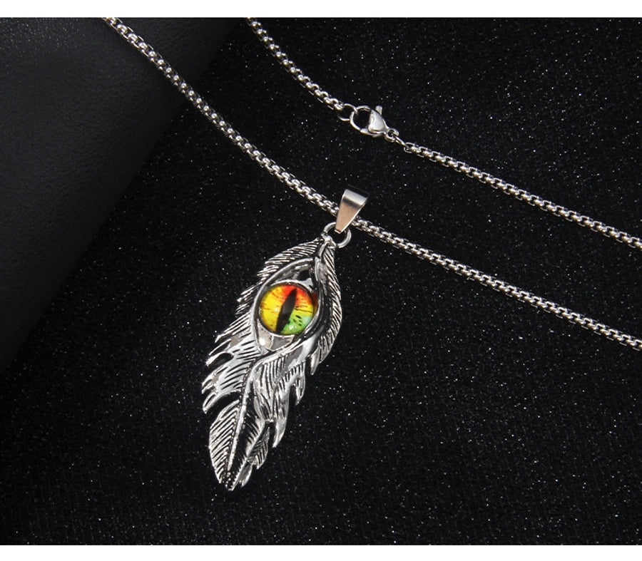 Hip-Hop Devil's Eye Feather 201 Stainless Steel Alloy Unisex Pendant Necklace