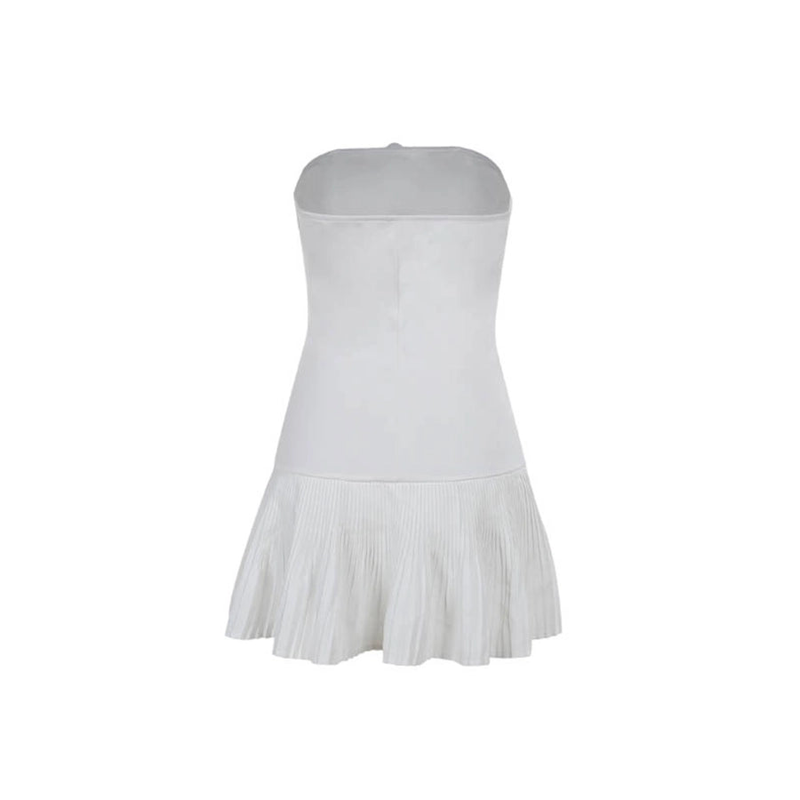 Women's White Dress Elegant Sexy Strapless Backless Sleeveless Solid Color Above Knee Holiday