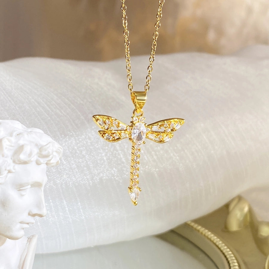 Jewelry Simple Style Commute Dragonfly Copper Plating Pendant Necklace