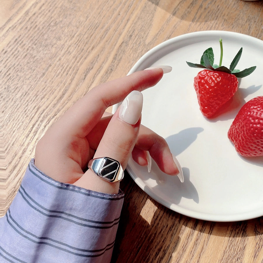 925 Sterling Silver Geometric Adjustable Ring