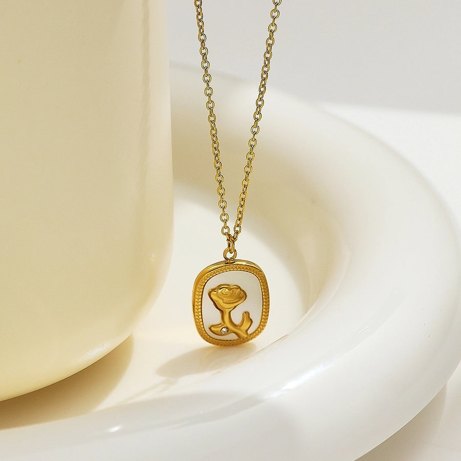 Jewelry Romantic Simple Style Rose 304 Stainless Steel Resin Pendant Necklace