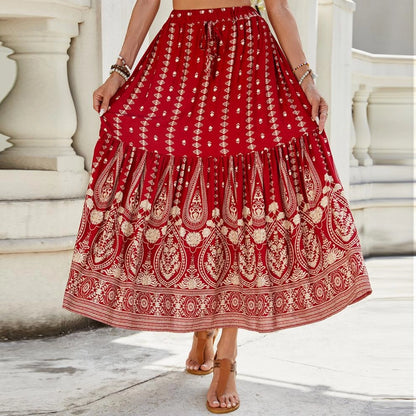 Summer Vacation Printing Polyester Maxi Long Dress Skirts