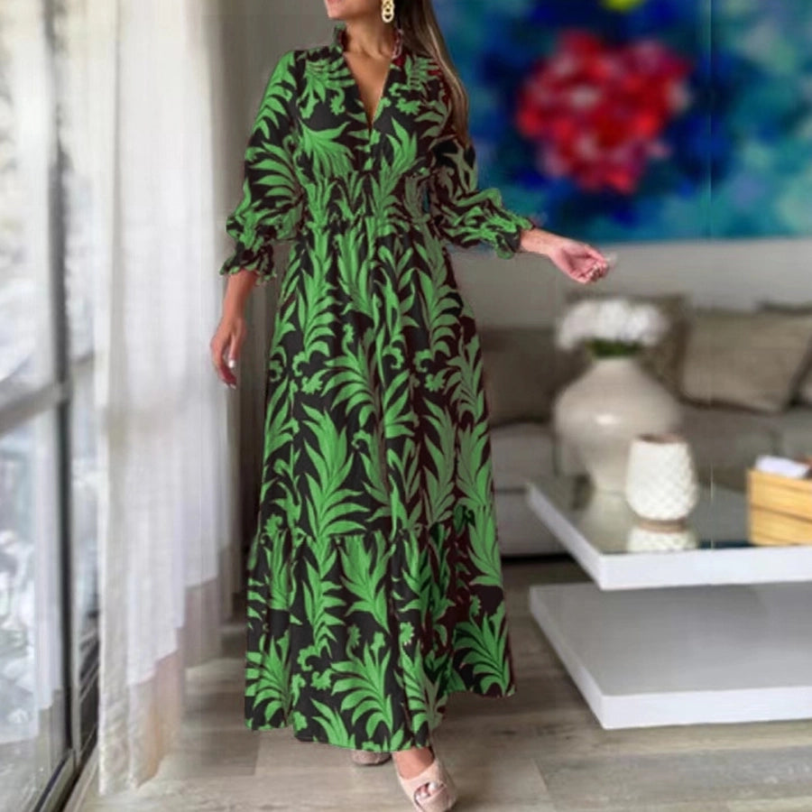 women's a-line skirt classic style v neck long sleeve plant maxi long dress daily