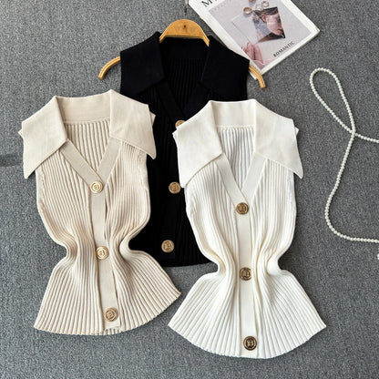 Women's Sweater Sleeveless Sweaters & Cardigans Knitted Elegant Stripe