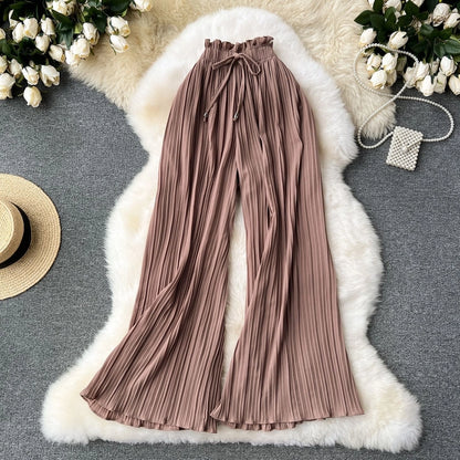 Women's Daily Casual Stripe Full Length Pleated Casual Pants
