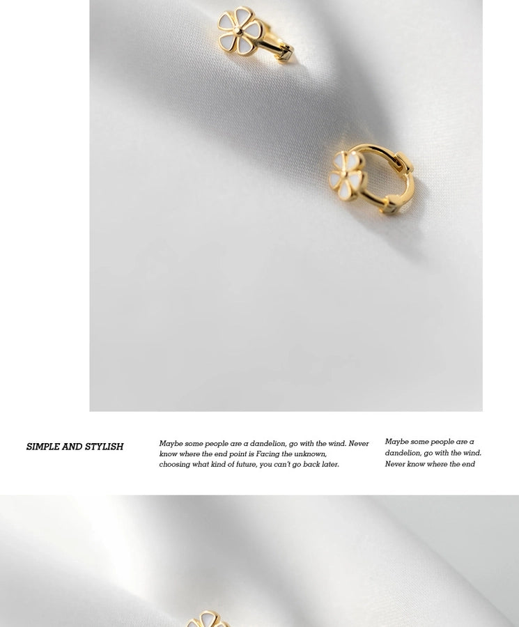 Drop Glue white flower ear buckle women's ear ring s925 sterling silver pin earrings temperament  ear jewelry High sense niche