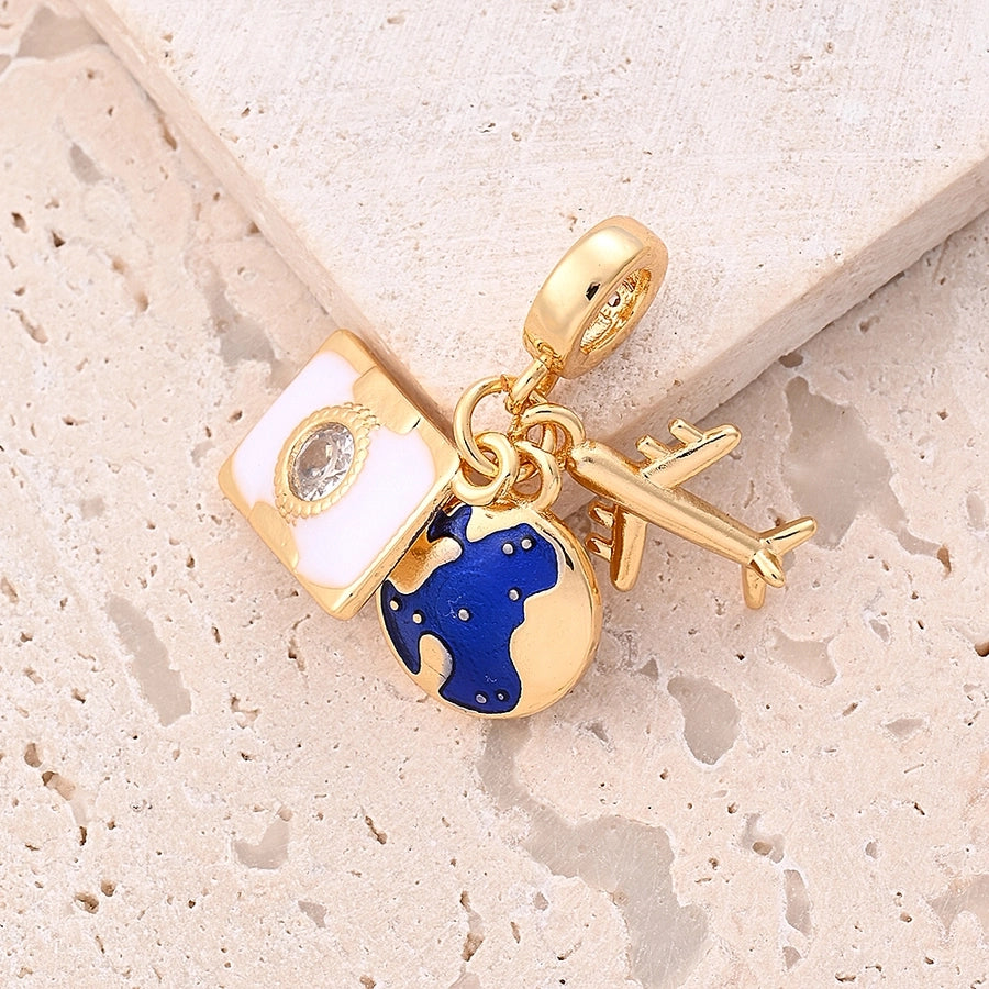 1 Piece 27mm 30mm 32mm Hole 4~4.9mm Copper Zircon 18K Gold Plated Eiffel Tower Camera Airplane Beads Jewelry Accessories