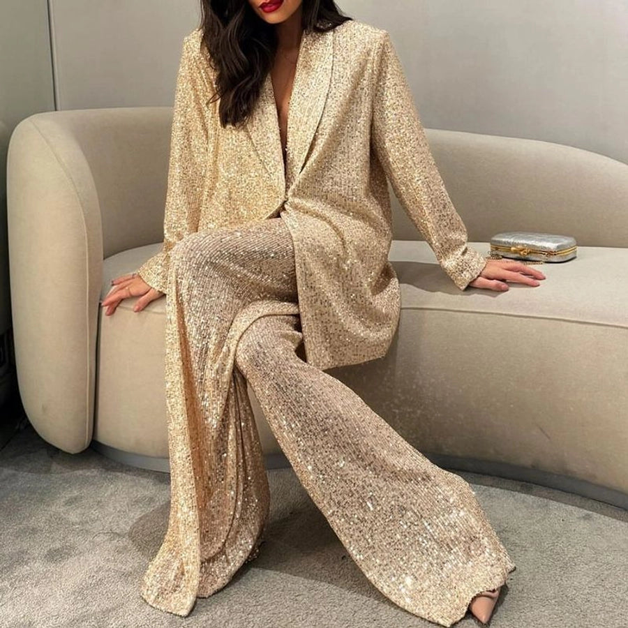 Business Women's Elegant Solid Color Polyester Pants Sets Pants Sets