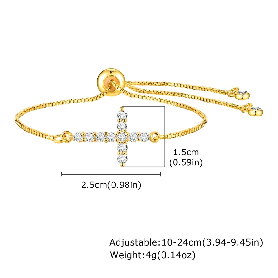 Jewelry IG Style Cross Copper Zircon 18K Gold Plated Inlay Bracelets