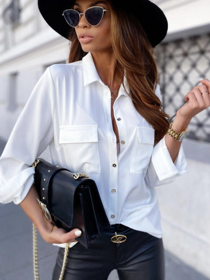 Blouse Long Sleeve Blouses Button Streetwear Solid Color