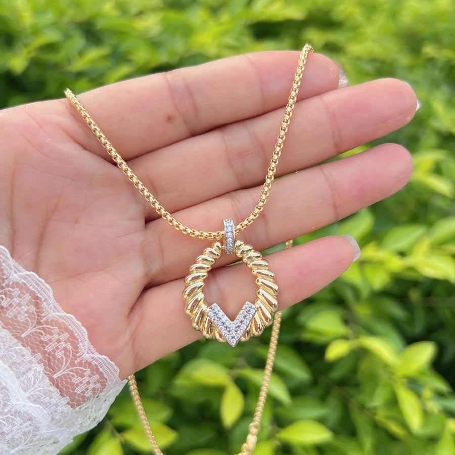 Jewelry IG Style Geometric Sun Copper Zircon 18K Gold Plated Plating Inlay Pendant Necklace