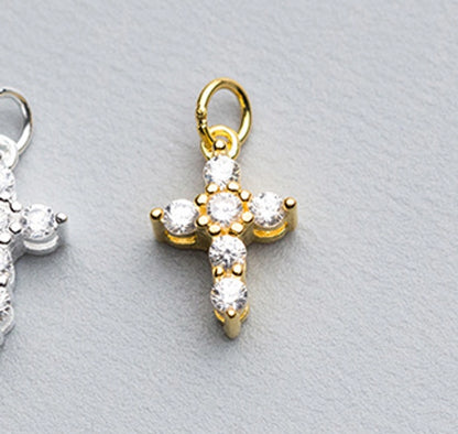 S925 Silver Plated Inlaid Zircon Fresh Cross Pendant Handmade DIY Ornament Accessories  Q0159