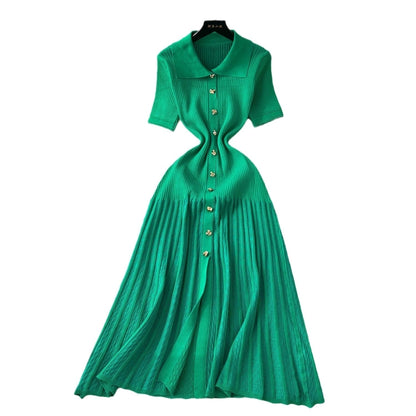 Women's Sheath Dress Simple Style Turndown Button Short Sleeve Solid Color Midi Dress Holiday